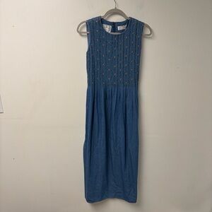 Vintage Karin Stevens Delicate‎ Embroidered Floral Denim Midi Dress Size 6
